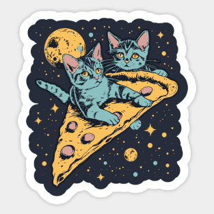 Retro futuristic cats on pizzas in space Sticker